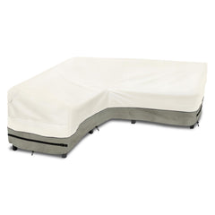 okcool front view of covered V-shaped sectional showing full protection
