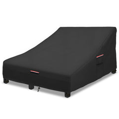Okcool front view showing full double chaise cover protecting furniture