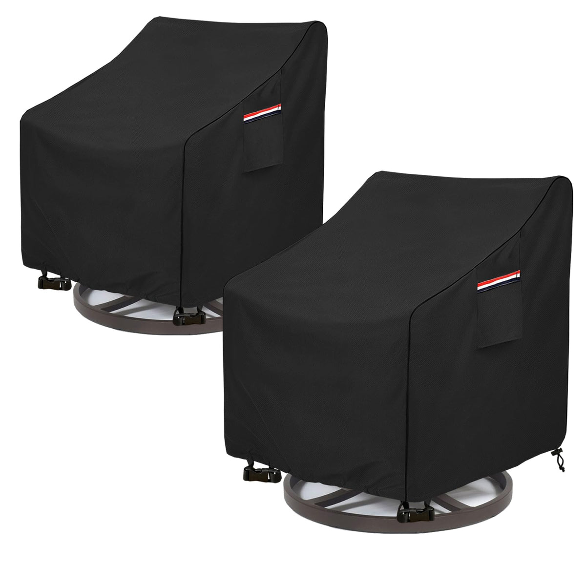 okcool front view of two black chair covers showing full protection and neat fit