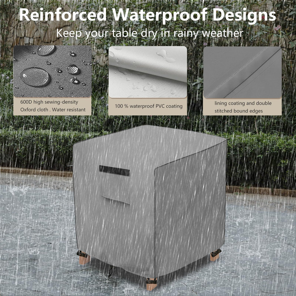okcool cover in use on a patio wicker bistro set, keeping table dry and looking tidy