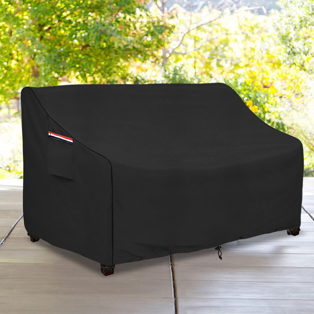 okcool covered three-seater sofa in patio setting for weather protection