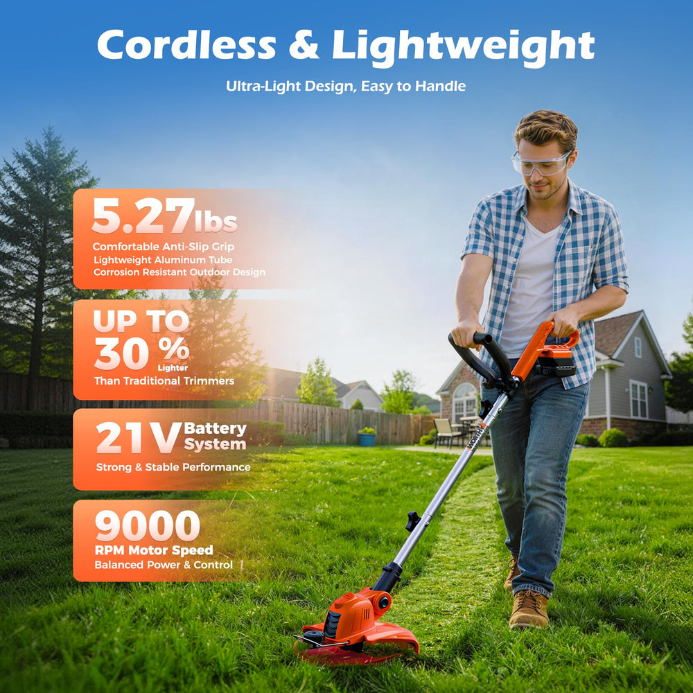 OKIE HOME in use trimming lawn demonstrating lightweight control and efficient cutting