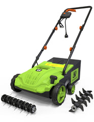 OKKMAX front view showing compact 13-inch dethatcher for easy handling