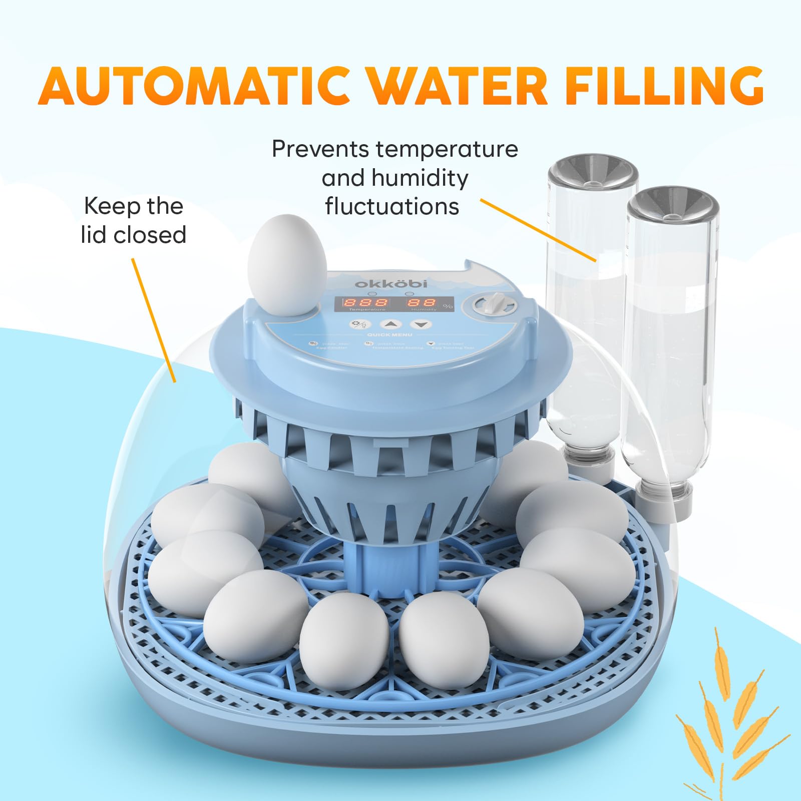 OKKÖBI egg tray close-up demonstrating easy loading and secure holding
