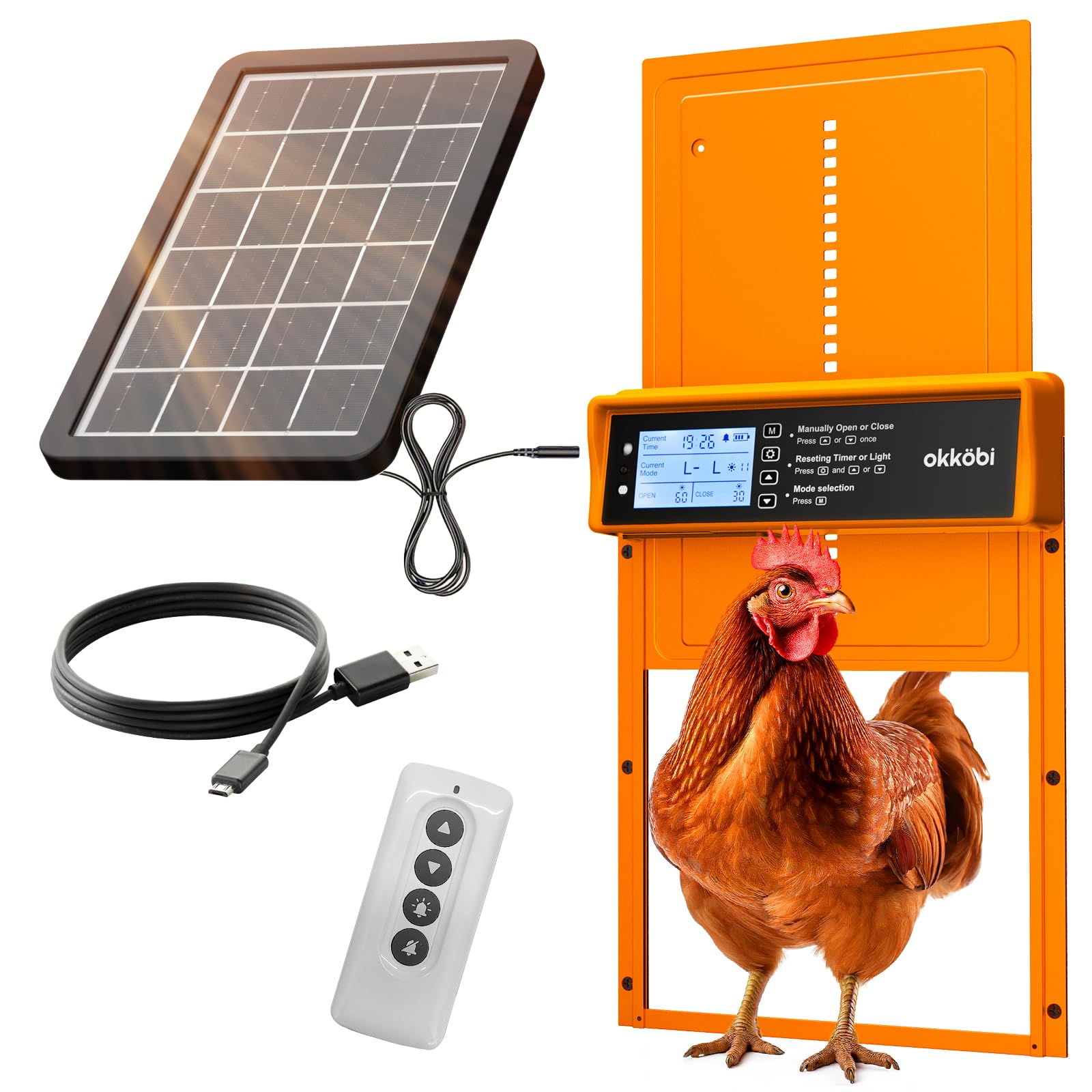 OKKÖBI front view of automatic coop door showing secure closure and convenience