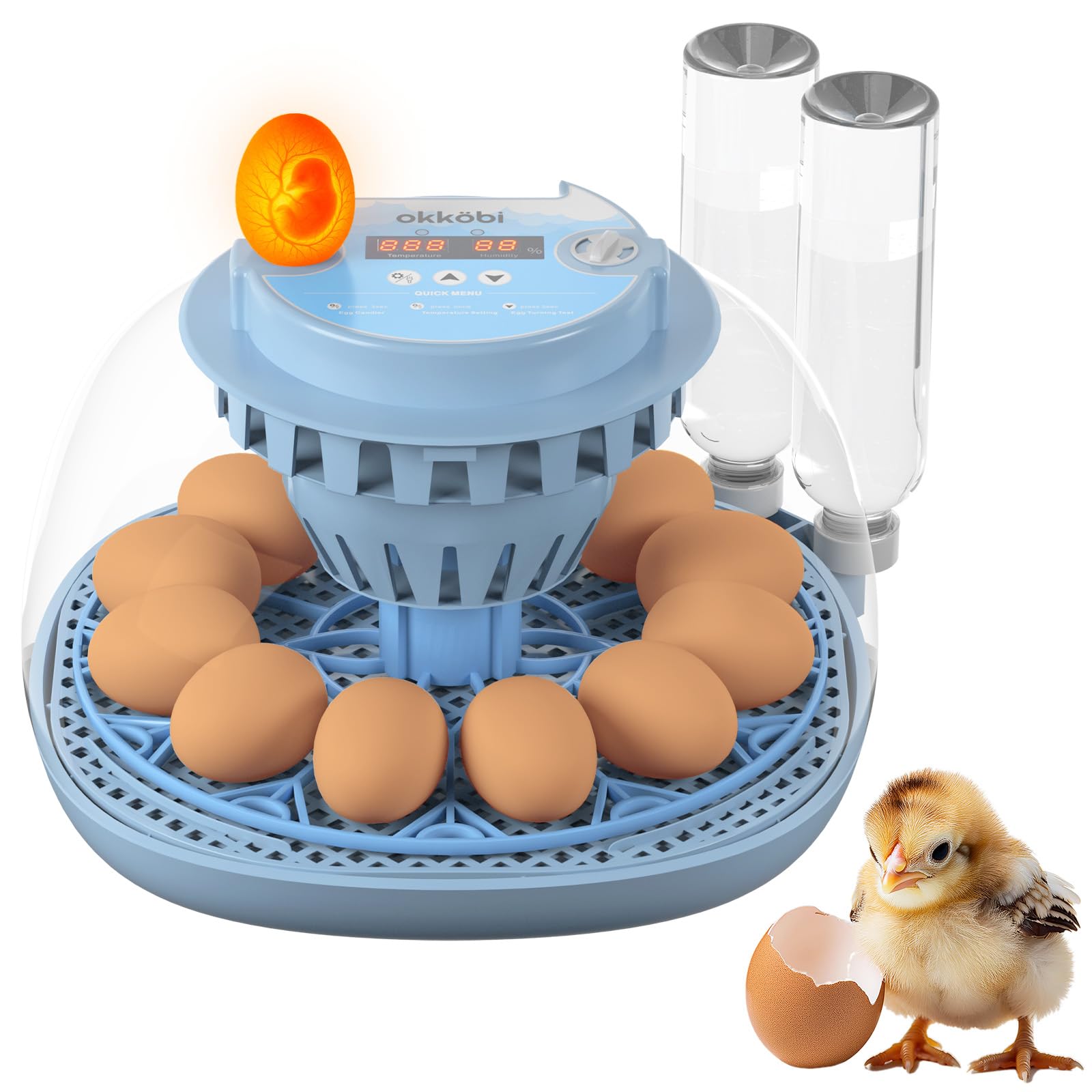 OKKÖBI front view of incubator showing compact design and capacity benefits