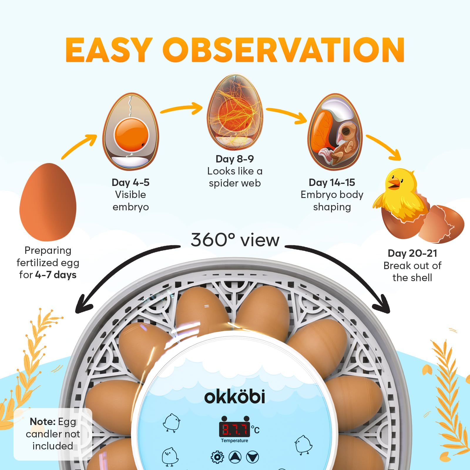 OKKÖBI removable automatic turner tray improving hatch consistency
