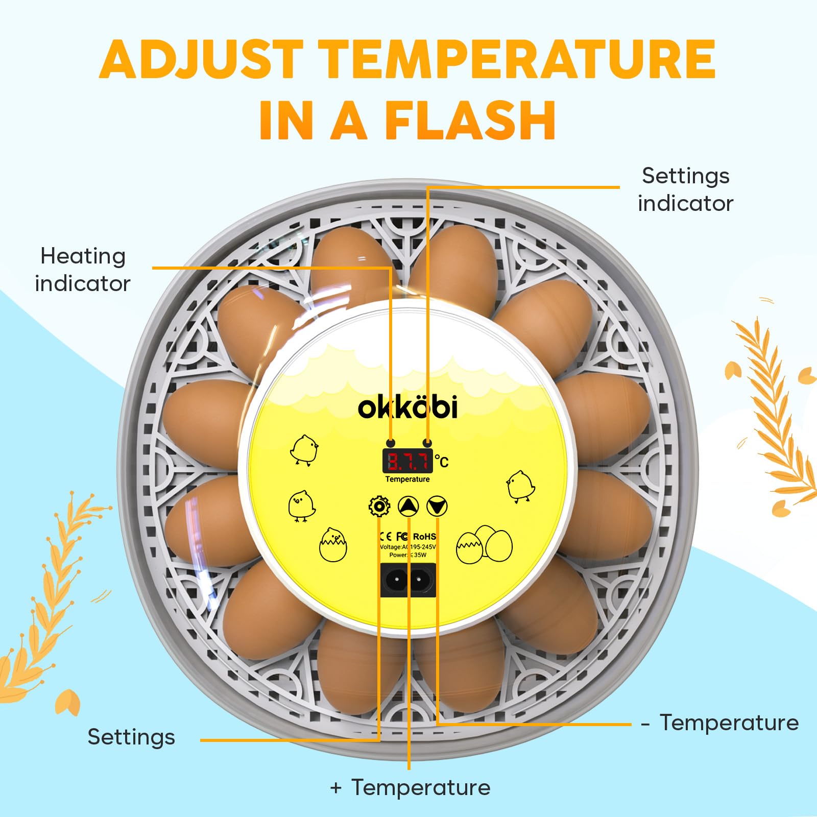OKKÖBI control panel closeup with LED display for precise temperature monitoring
