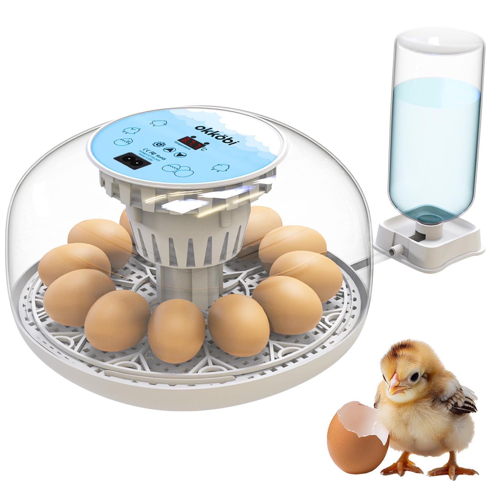 OKKÖBI front view showing incubator in blue and easy access