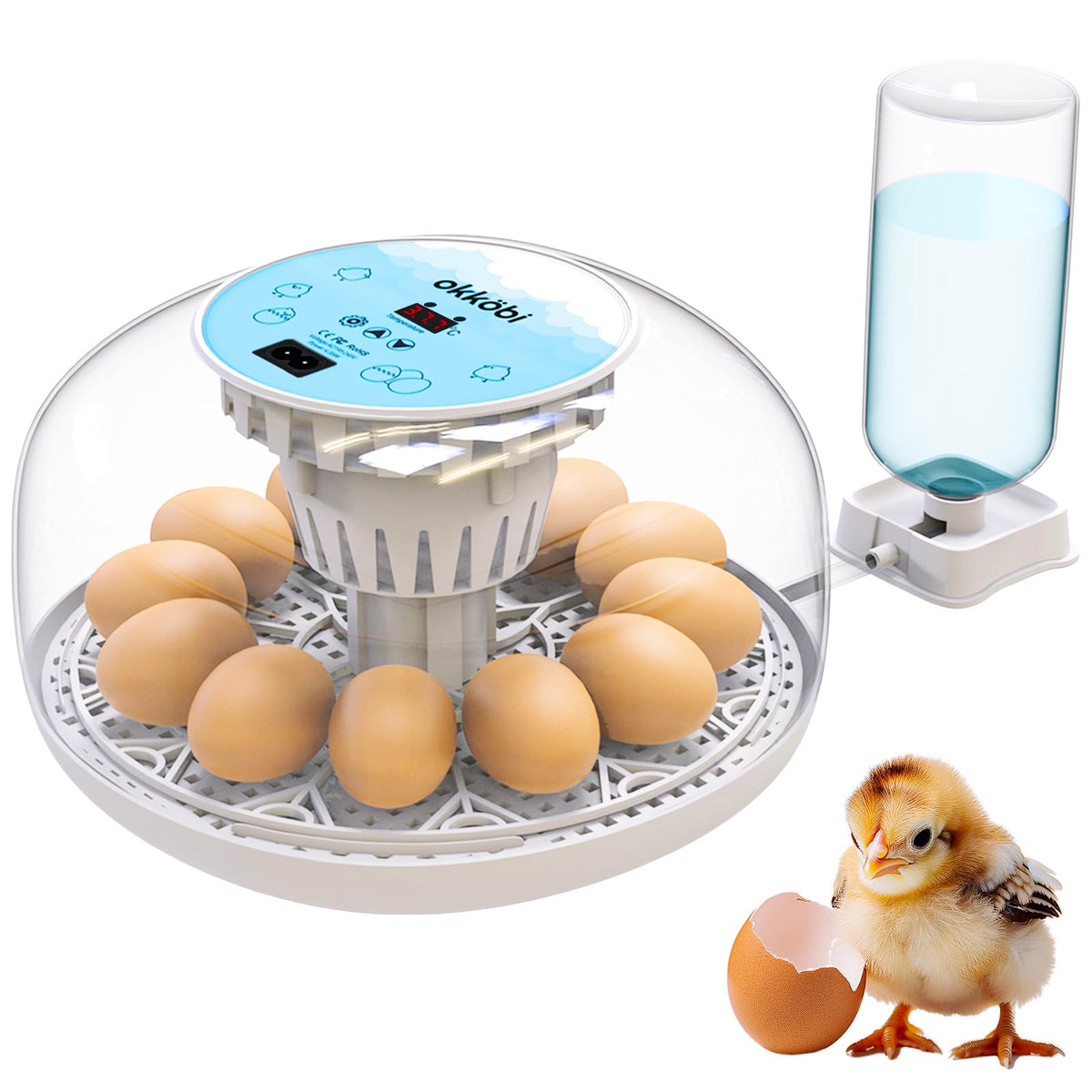 OKKÖBI front view showing incubator in blue and easy access
