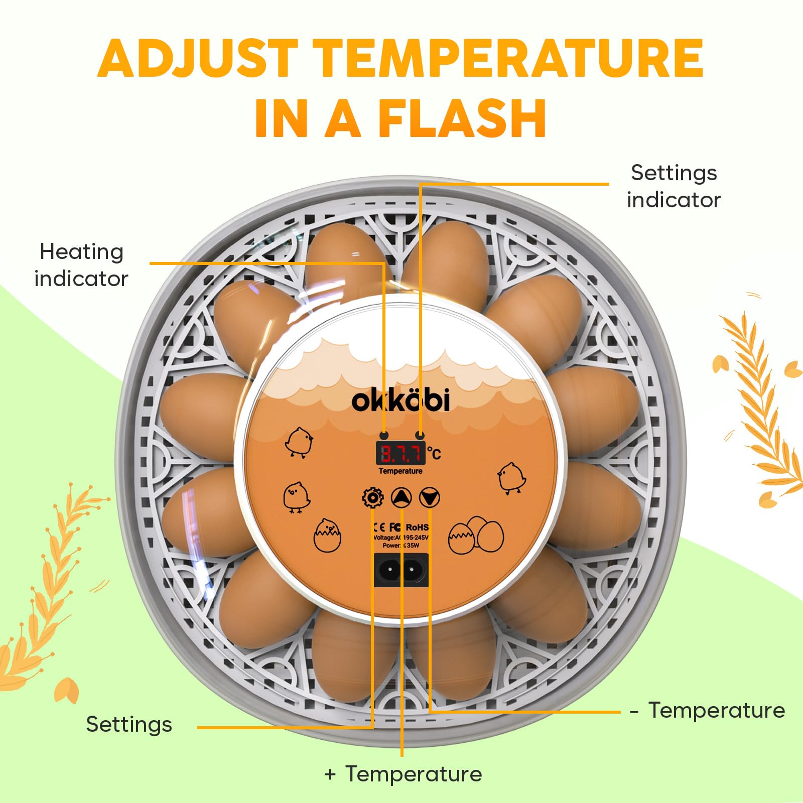 OKKÖBI transparent 360° lid letting users observe hatching progress