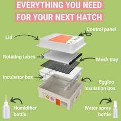 OKKÖBI built-in candler lit inside incubator to inspect embryos without opening lid