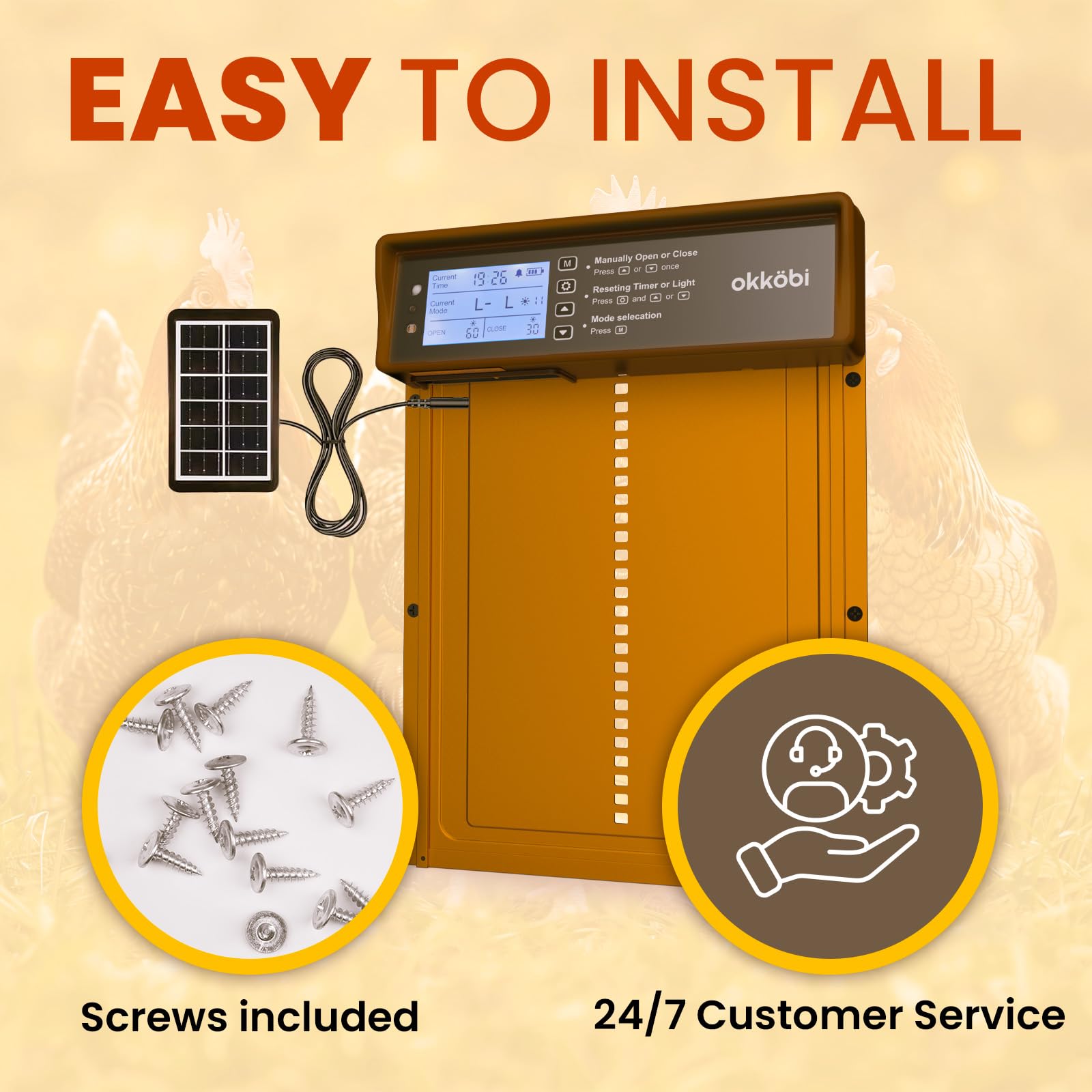 OKKÖBI size comparison with hands illustrating compact fit and easy installation