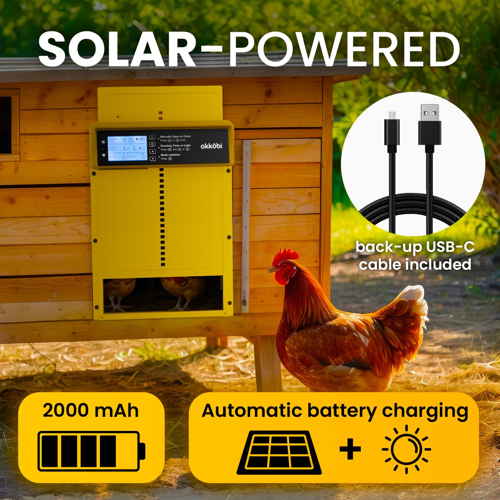 OKKÖBI solar panel close-up demonstrating continuous charging benefit