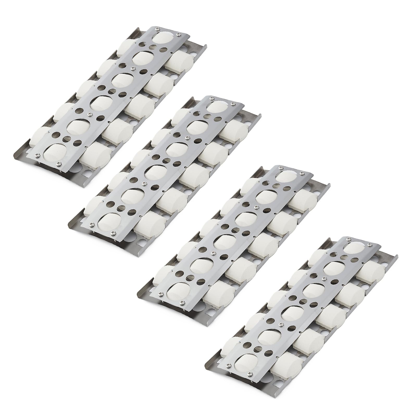 Oklagarden front view of four briquette trays showing fit and durable finish for even heat