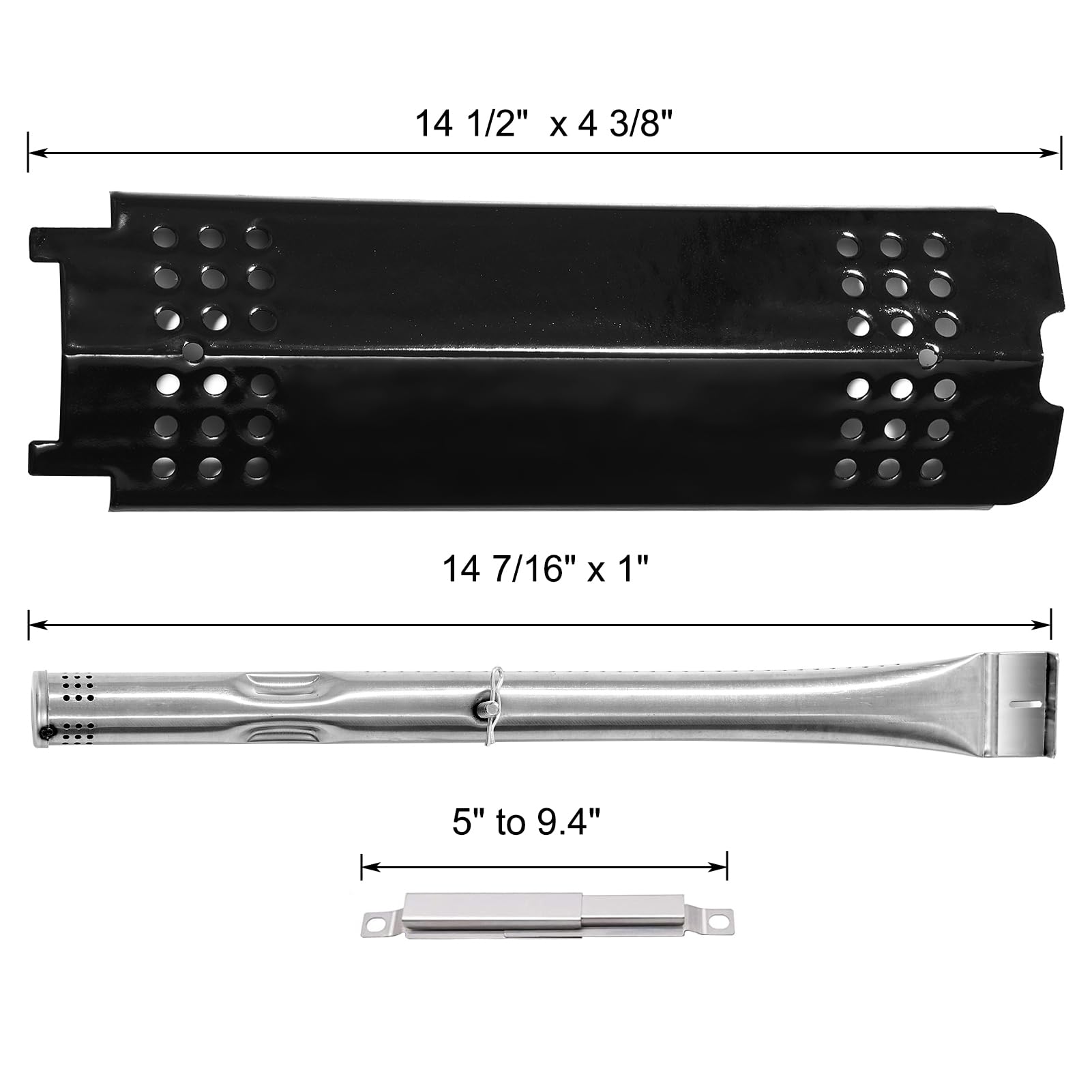 Oklagarden burner tube detail with ports visible, improves consistent flame spread
