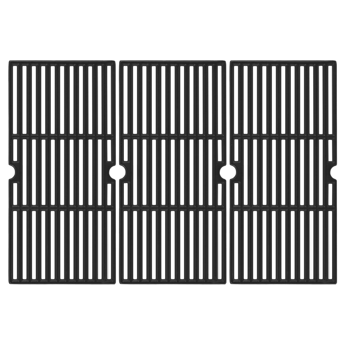 Oklagarden front view of three cast-iron grates showing fit and finish for reliable heat