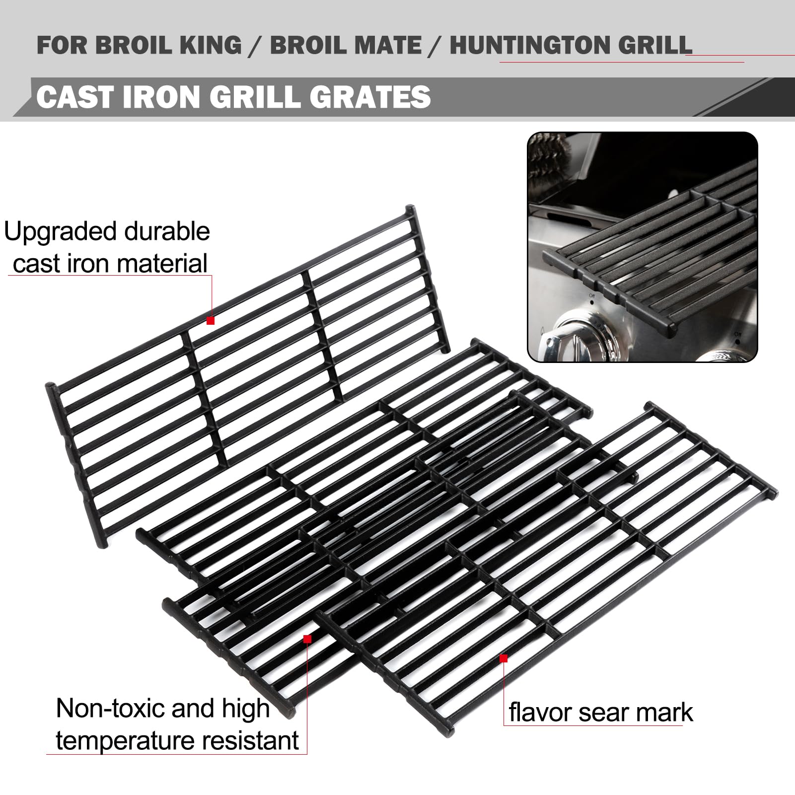 Oklagarden grates installed in a Broil King style grill demonstrating direct-fit benefit