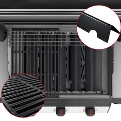 Oklagarden grates installed inside Weber Genesis II grill highlighting direct fit and easy swap