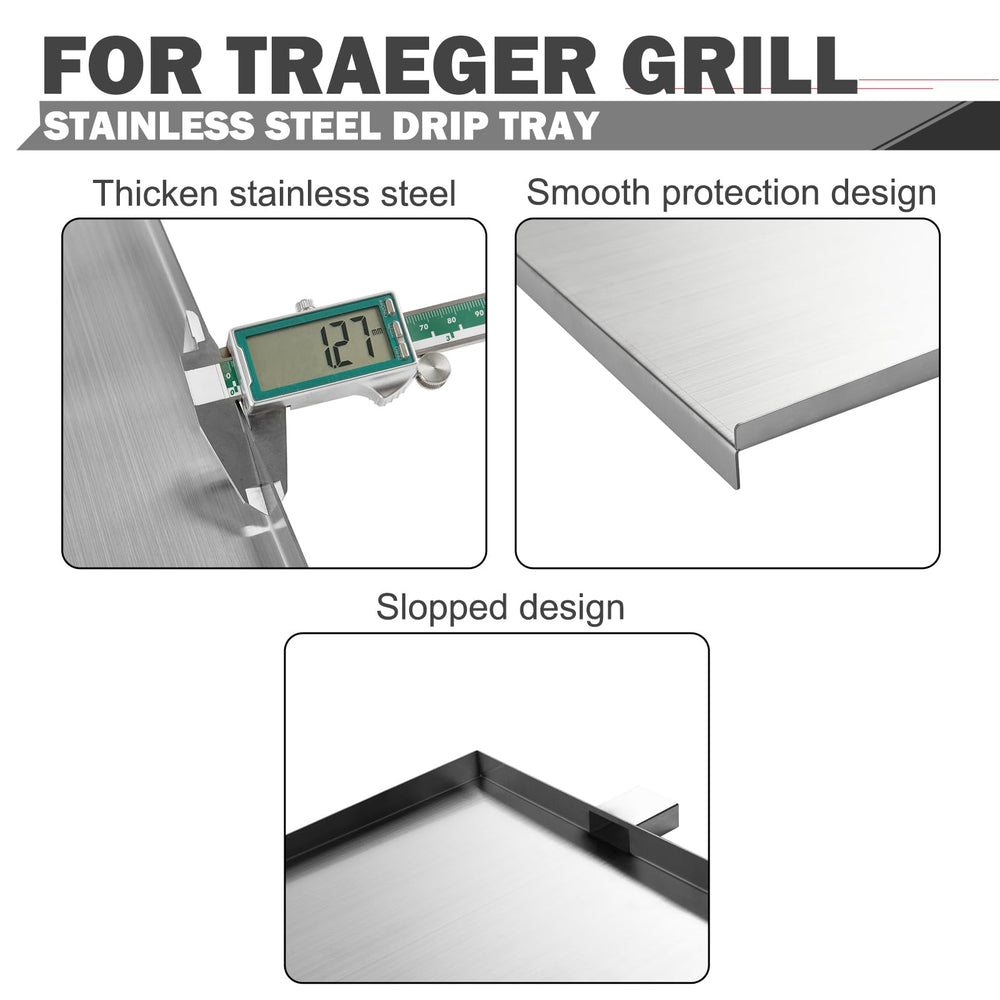 Oklagarden drip tray installed in Traeger grill for correct fit and stability