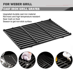 Oklagarden grates installed on Weber Spirit demonstrating fit and cooking consistency