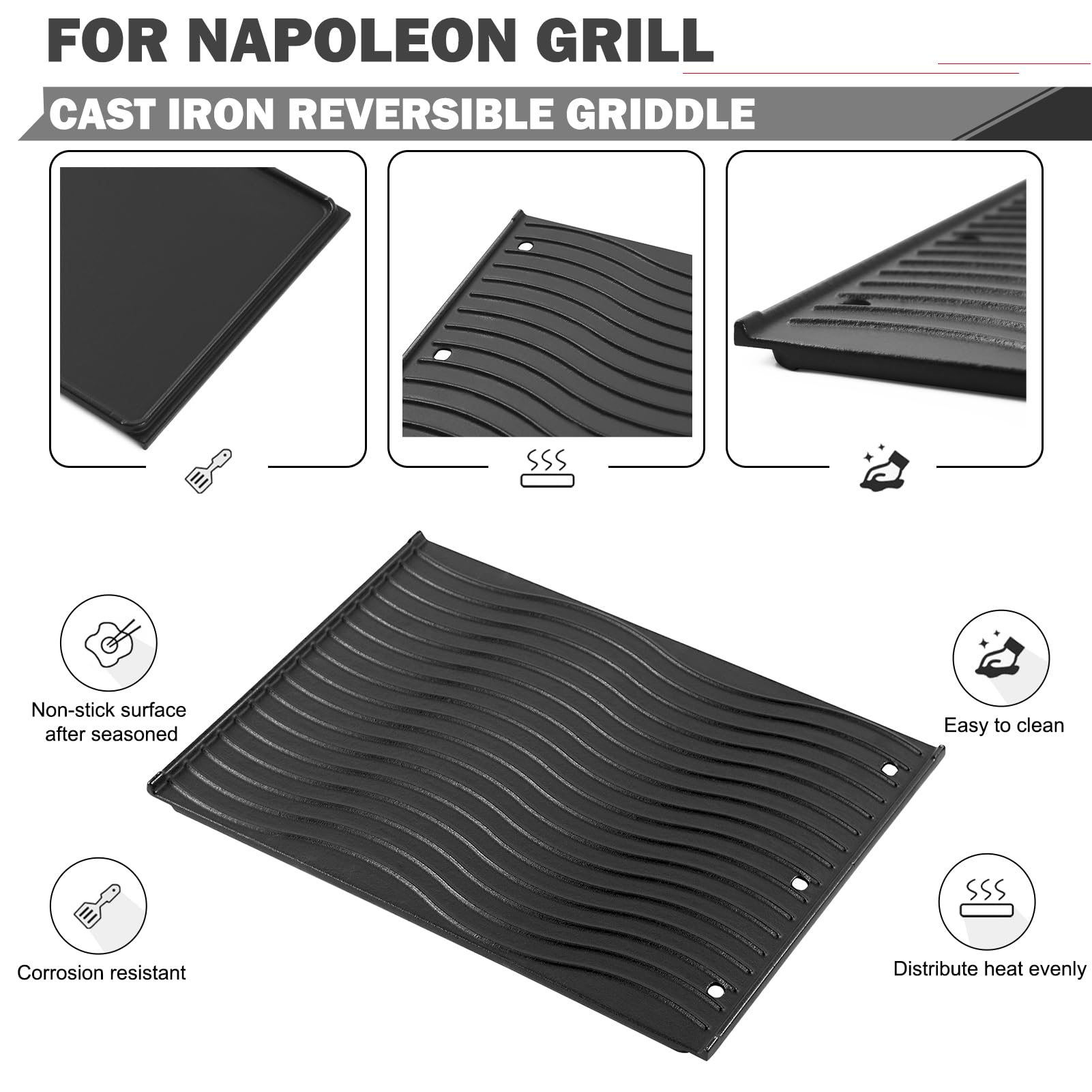 Oklagarden griddle installed in Napoleon grill demonstrating restored cooking area and performance