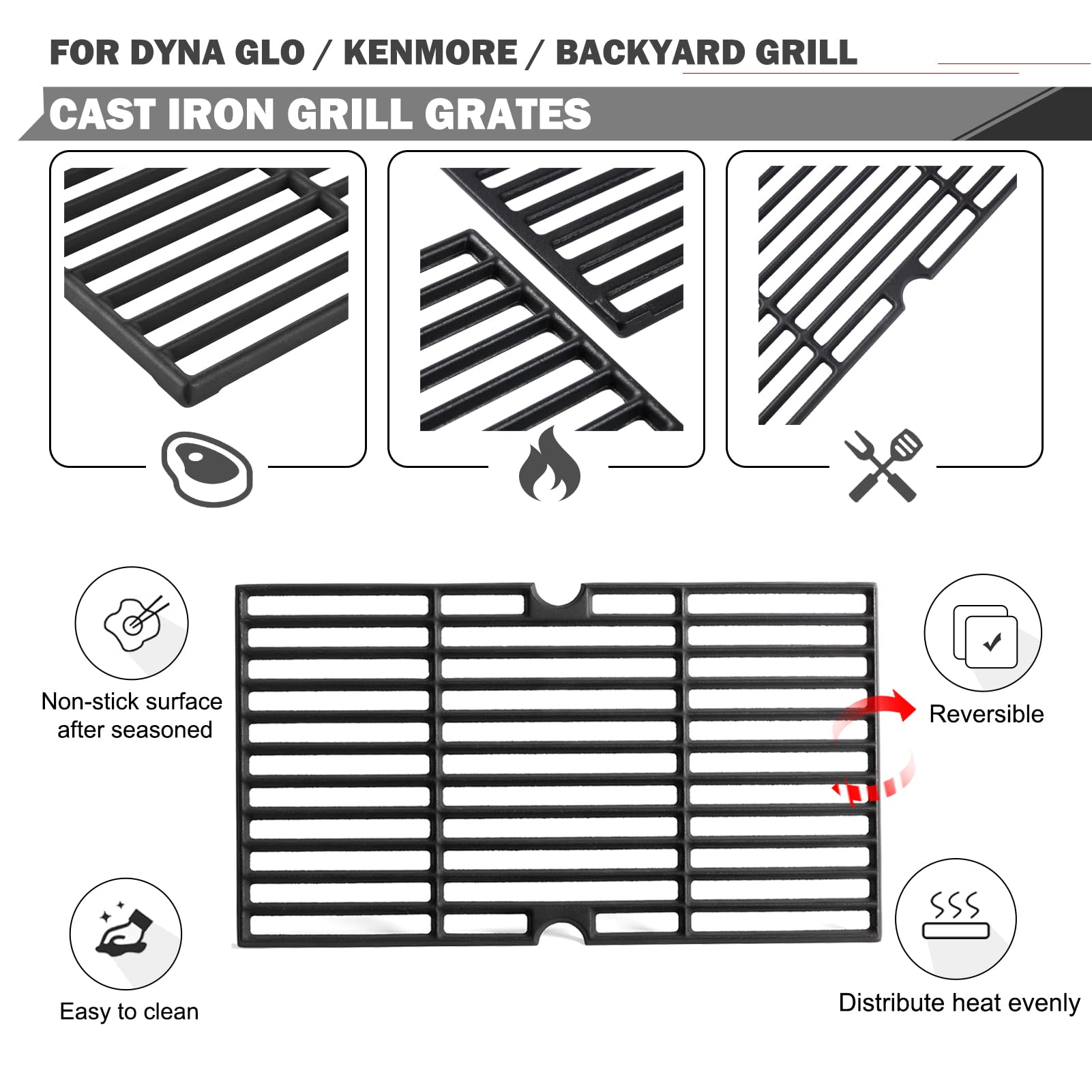 Oklagarden labeled parts photo showing compatibility with Dyna-Glo and Kenmore models