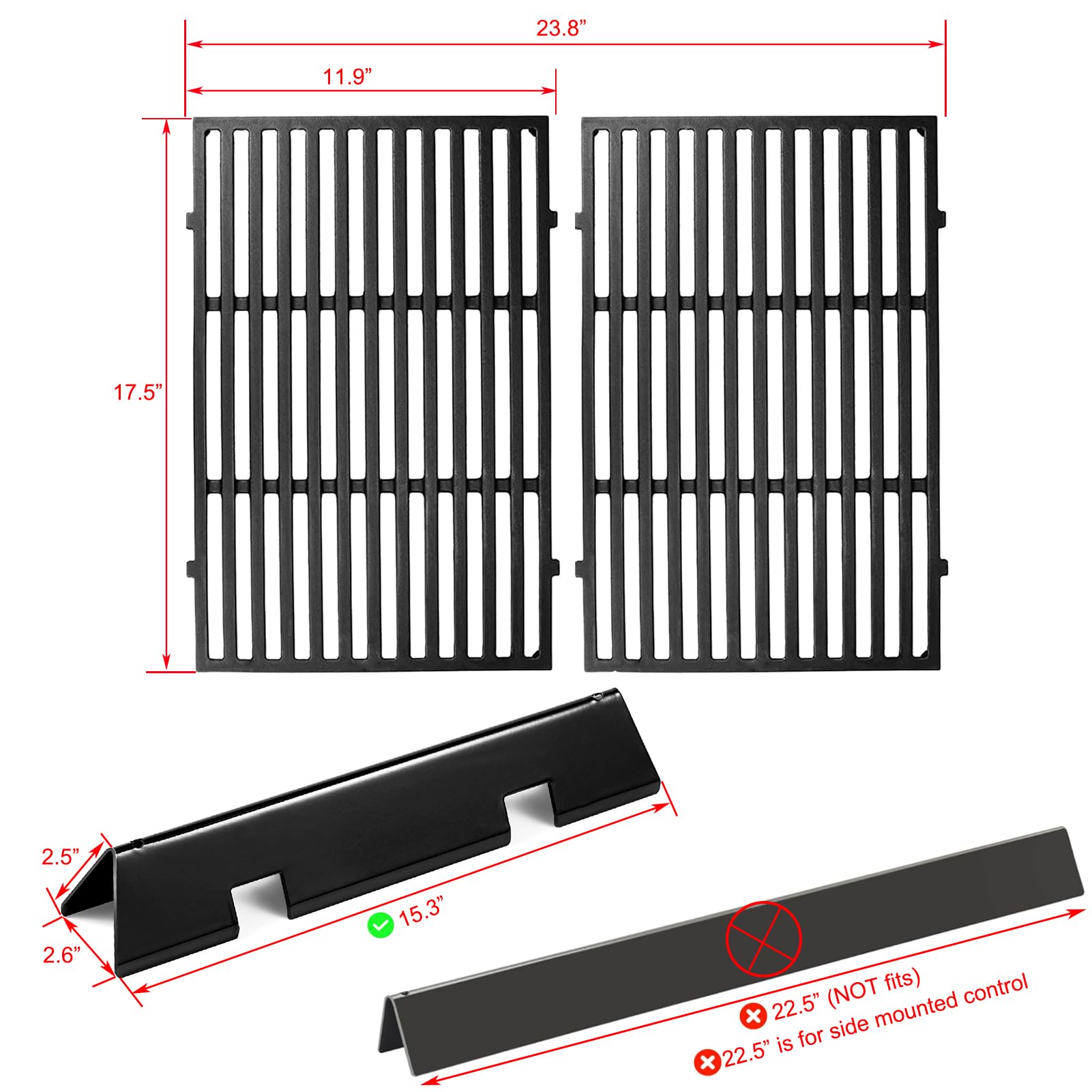 packaging layout of Oklagarden parts including grates and five flavorizer bars for clarity