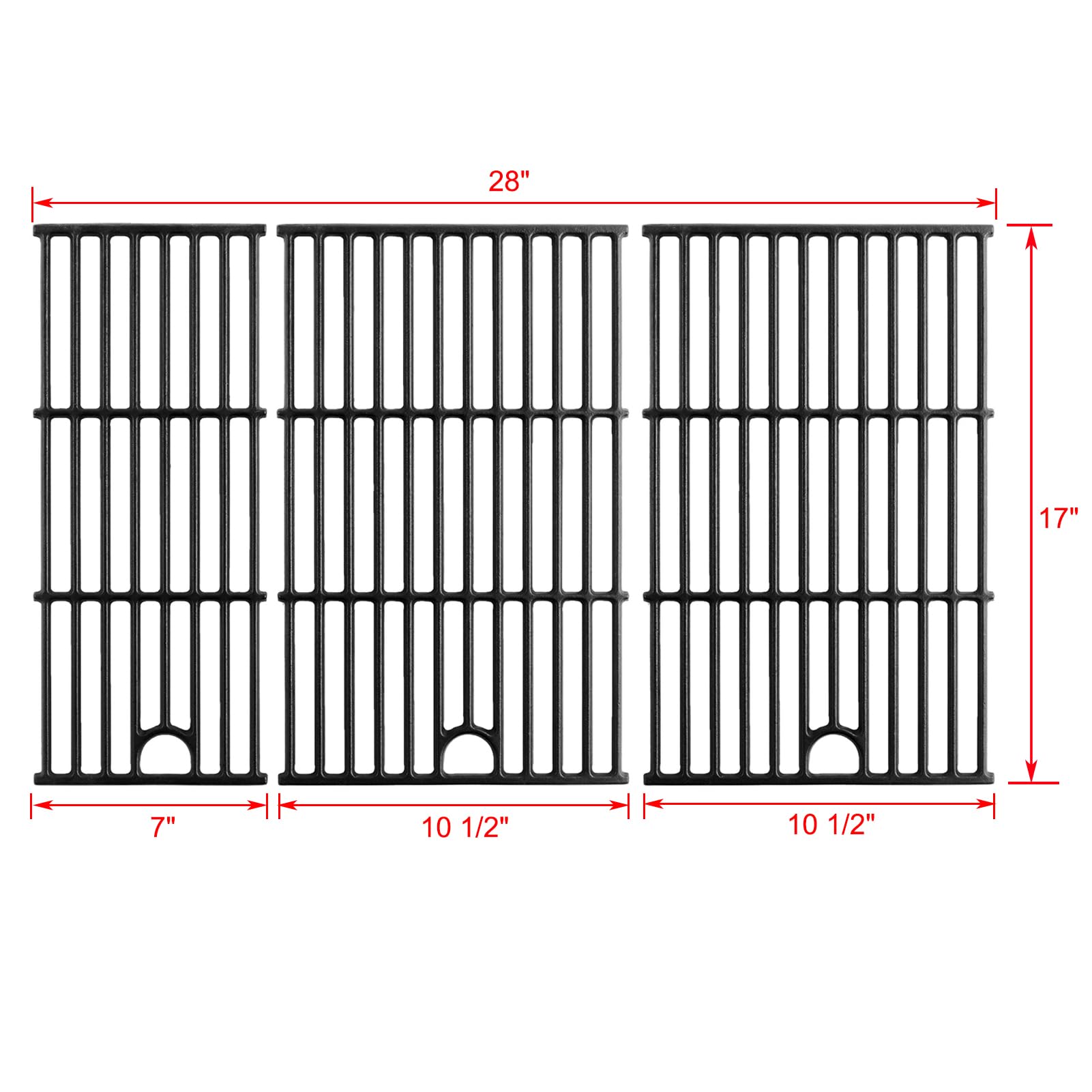 Oklagarden grates next to ruler showing exact 17-inch and 10.5/7-inch sizes