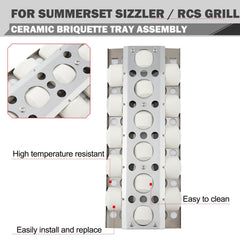Oklagarden detail of removable stainless bottom tray capturing drips for safer grilling
