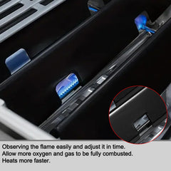 Oklagarden stainless main burner detail showing durable flame stability benefit