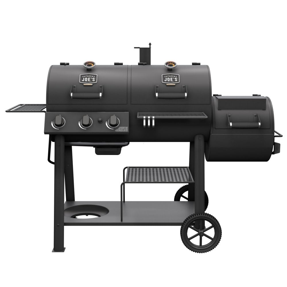 Oklahoma Joe's front view showing full grill and smoker, durable construction benefit