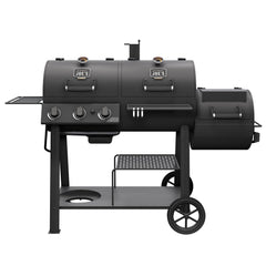 Oklahoma Joe's front view showing full grill and smoker, durable construction benefit