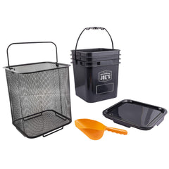 Oklahoma Joe's front view pellet bucket showing airtight lid and storage benefit