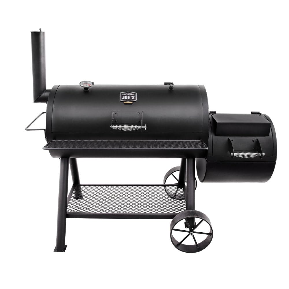 Oklahoma Joe's Longhorn front view showing smoker and grill benefits