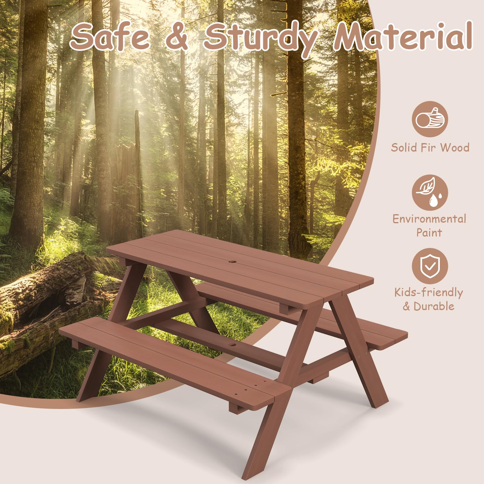 Olakids bench close-up with smooth edges for safe seating