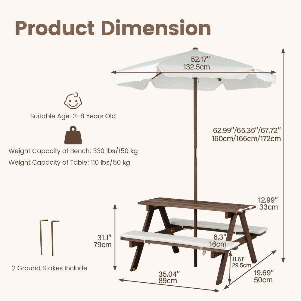 Olakids folded picnic table compact for storage showing easy stow benefit