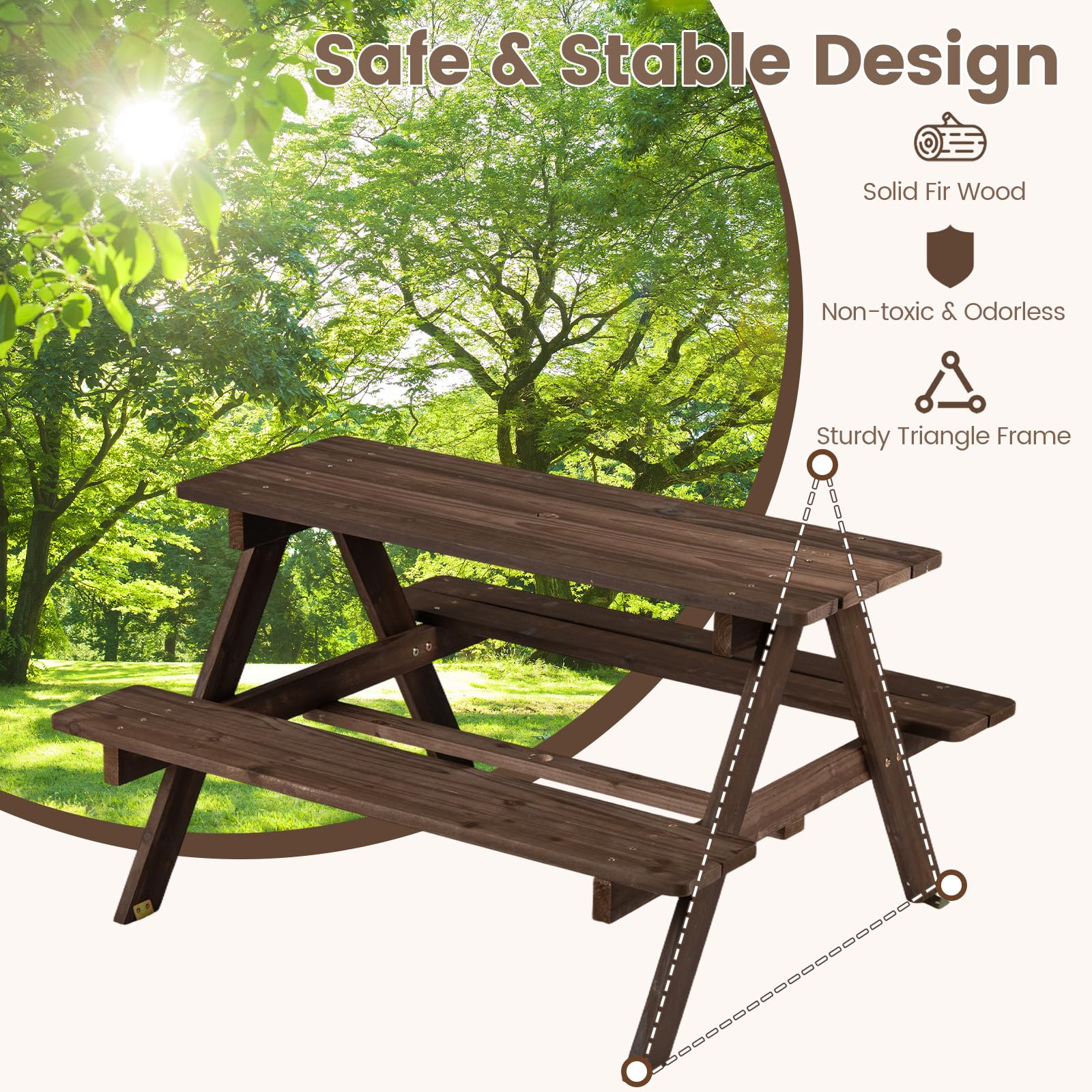 Olakids ground stakes installed under table highlighting added stability