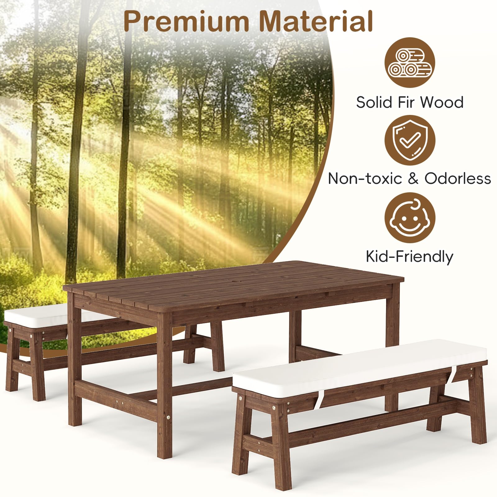 Olakids picnic table staged in backyard showing outdoor play versatility