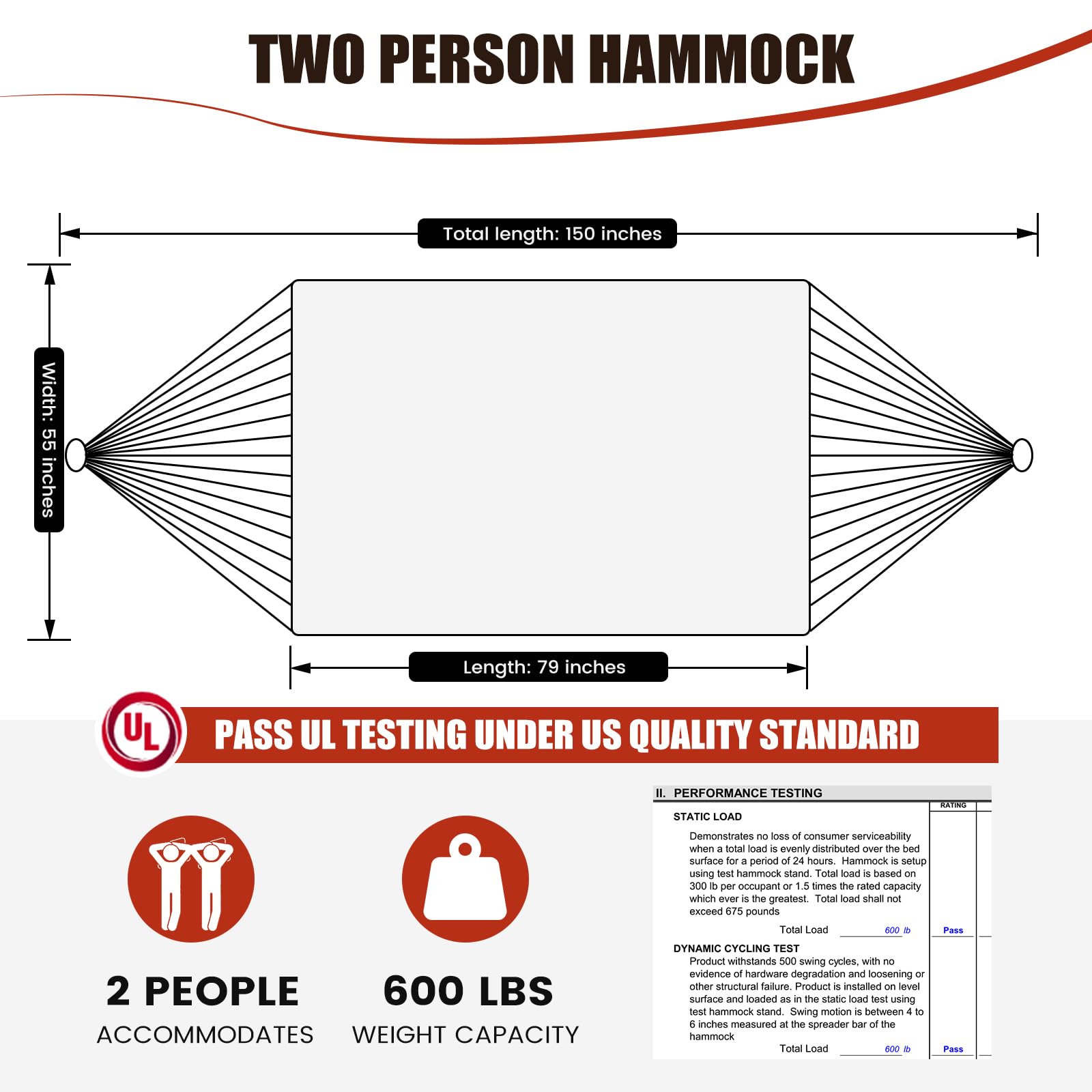 OLALACOZY size comparison with people illustrating generous 13ft length and 600 lb capacity