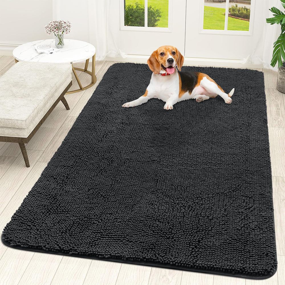OLANLY front view of 59x35 dog door mat showing full design and absorbency
