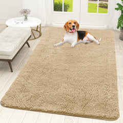 OLANLY front view of 59x35 mud mat showing absorbent chenille benefit
