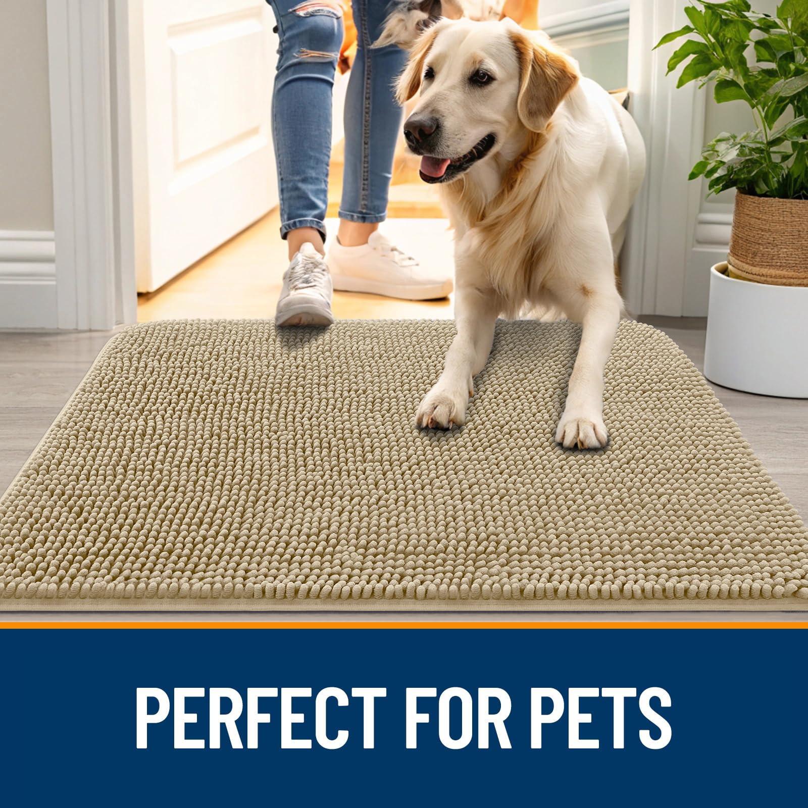 OLANLY mat under food bowls catching spills and keeping floor clean
