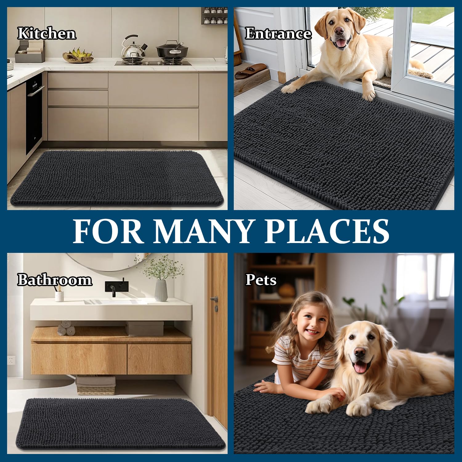 OLANLY mat placed by washing machine ready for machine wash and easy care