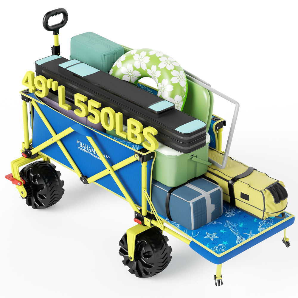 Old Bahama Bay wagon front view showing robust frame and bright design for easy spotting