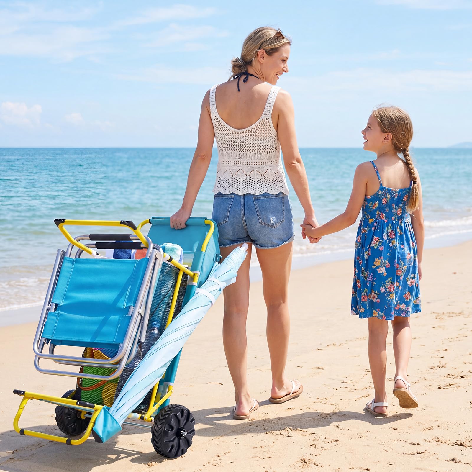 Old Bahama Bay lifestyle shot of cart on sand making beach setup effortless