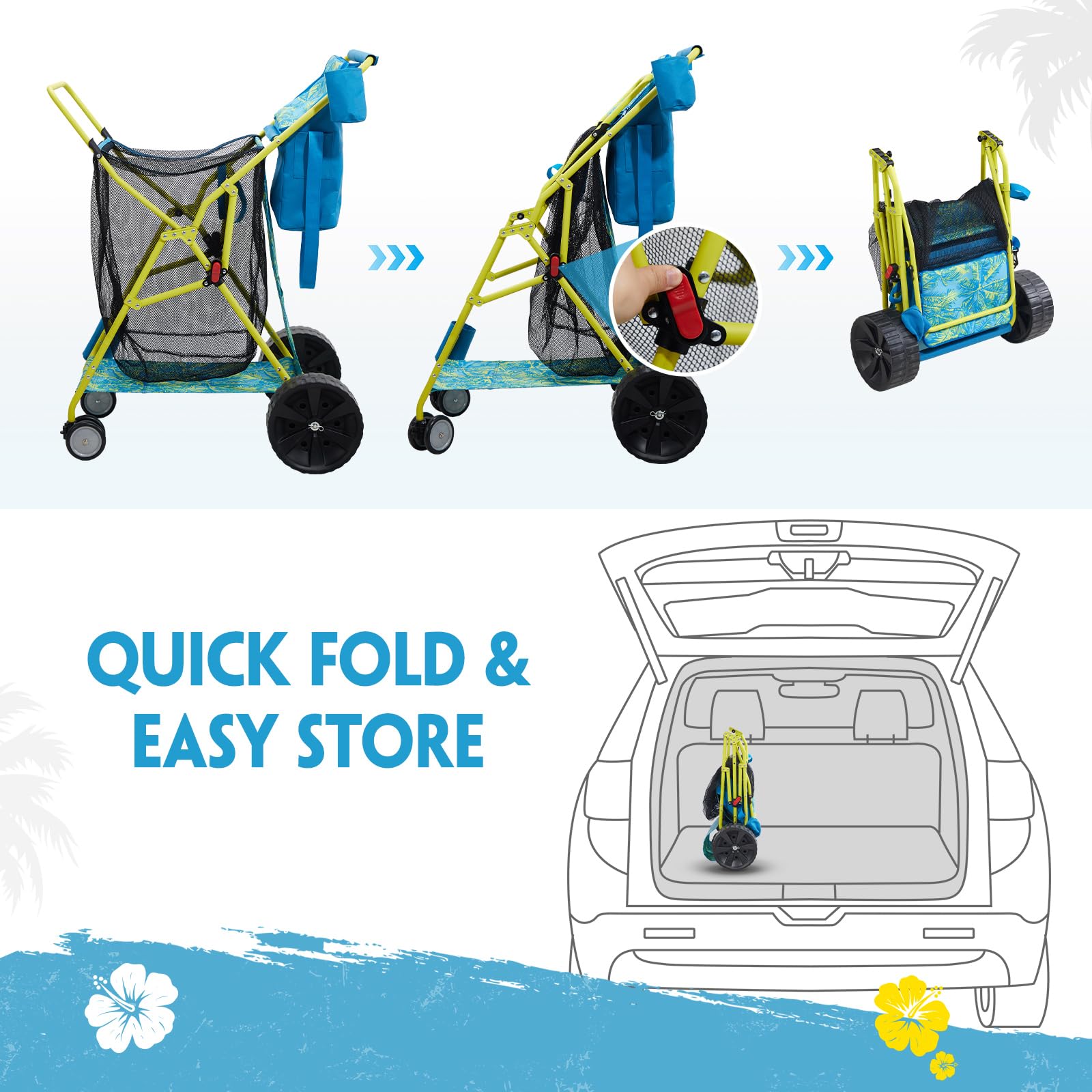 Old Bahama Bay loaded cart on beach lifestyle scene easing multiple trips benefit family outings