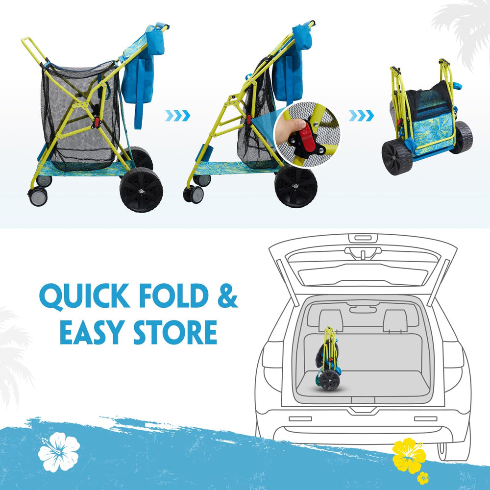 Old Bahama Bay loaded cart on beach lifestyle scene easing multiple trips benefit family outings