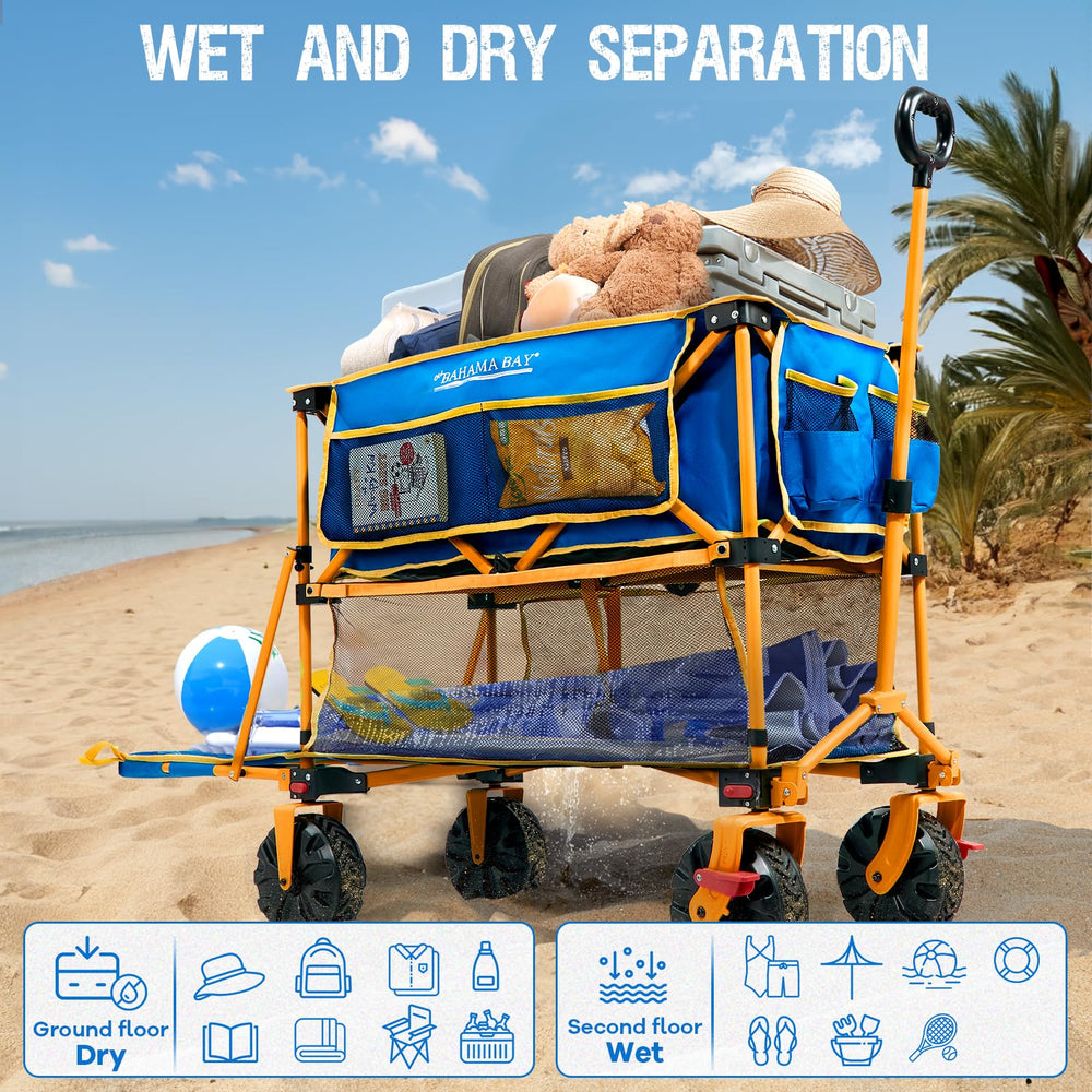 Old Bahama Bay wagon beside cooler showing size and heavy-duty capacity benefit