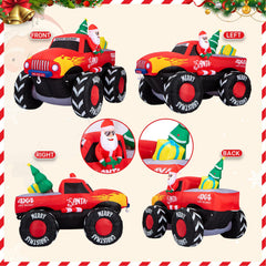 Oldplaykid Santa monster truck fabric closeup showing durable waterproof stitching